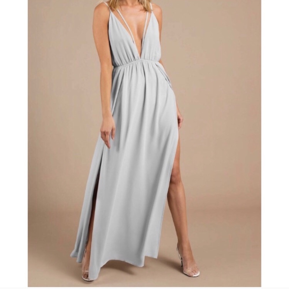 Tobi STARRY SKY GREY PLUNGING MAXI DRESS